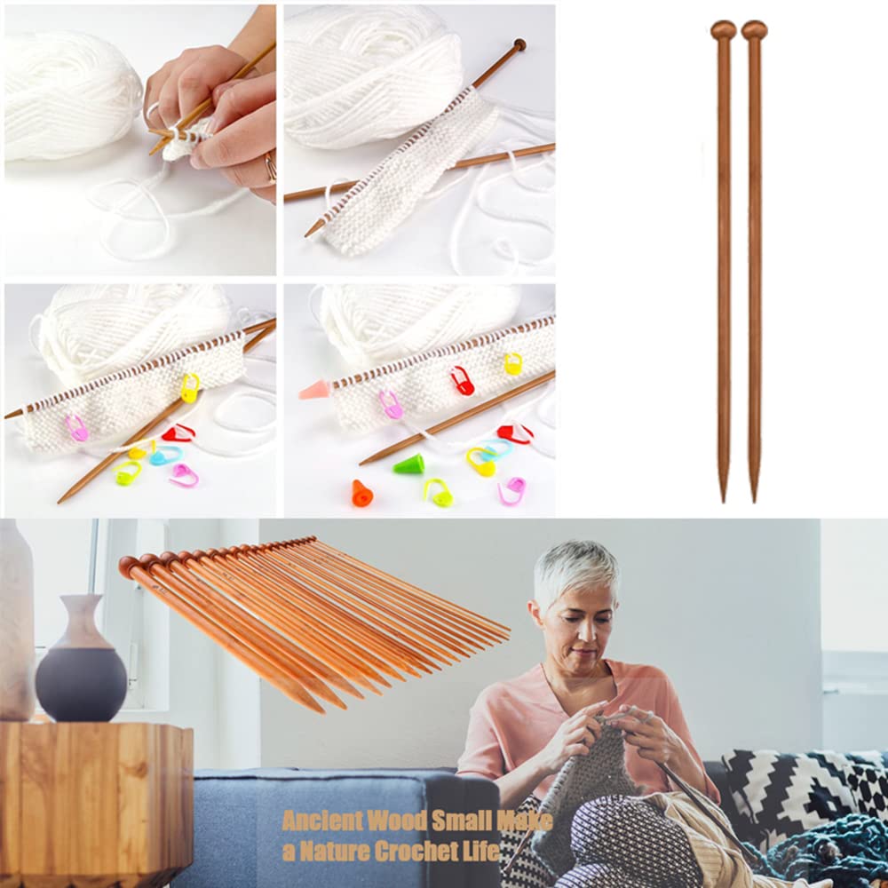 Juego de 36 agujas de tejer con 18 tamaños de agujas de tejer de bambú de una sola punta de 2 mm a 10 mm, para hilo de tejer con manta de suéter, bufanda, 25 cm
