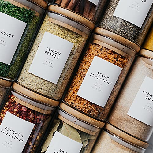 Savvy & Sorted 12 Natural Bamboo Spice Jars - Large Spice Jars With Bamboo Lids - Seasoning Containers Glass Jars With Airtight Lids - Spice Jars Natural Bamboo Containers Kitchen Herb Pantry Jars #TOP7