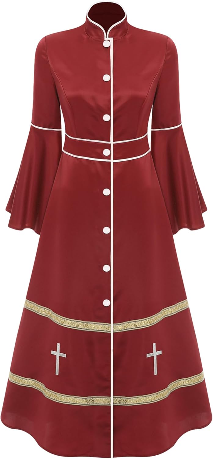 Women's Clergy Robes Church Dress Long Sleeves Buttons Choir Robes Liturgical Vestment Costume