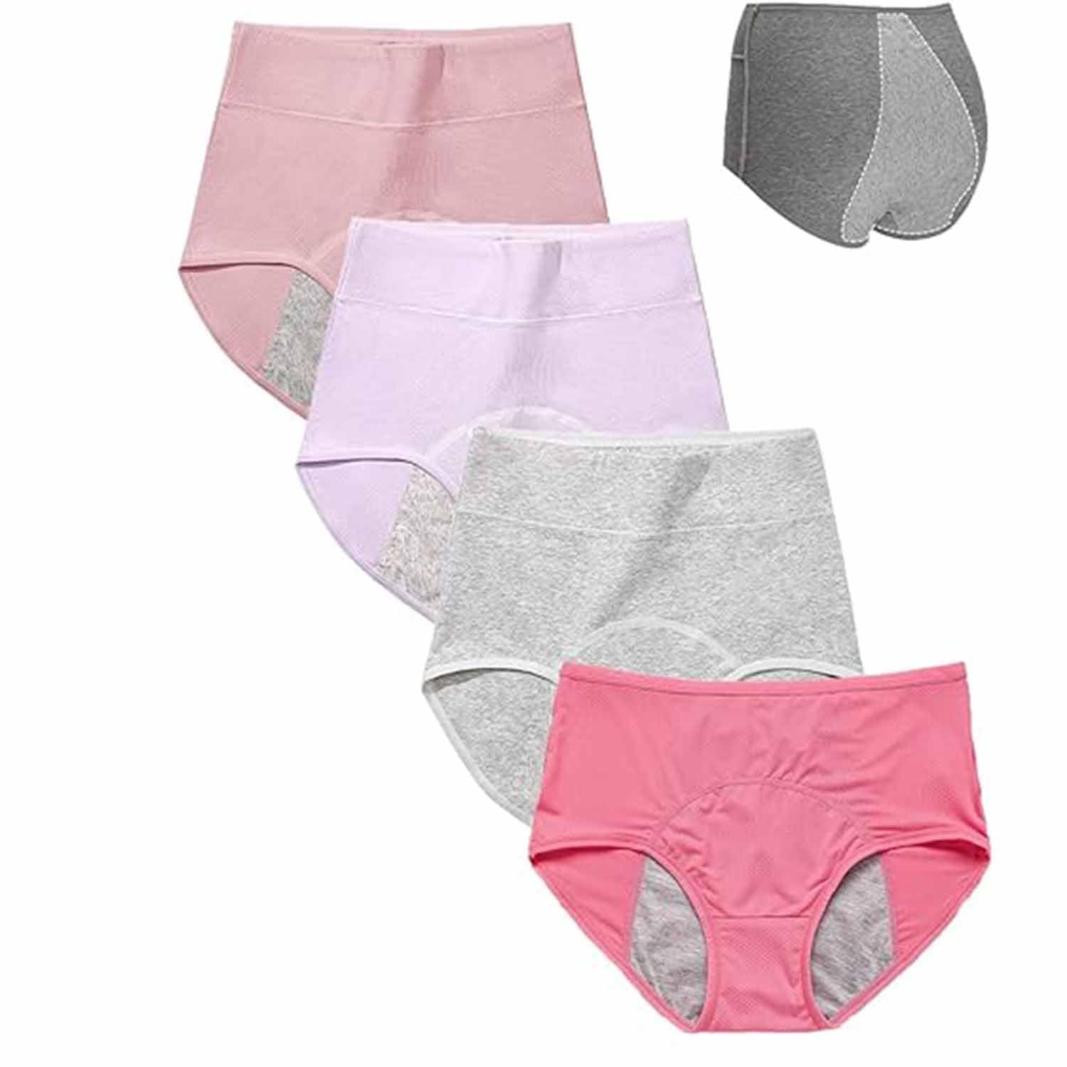 IsoUde High Waist Leakproof Comfort Panties, Leak-proof, Sanitary Pants,Seamless Tummy Control Cotton Briefs Panties for Women (4pcs-E,M)