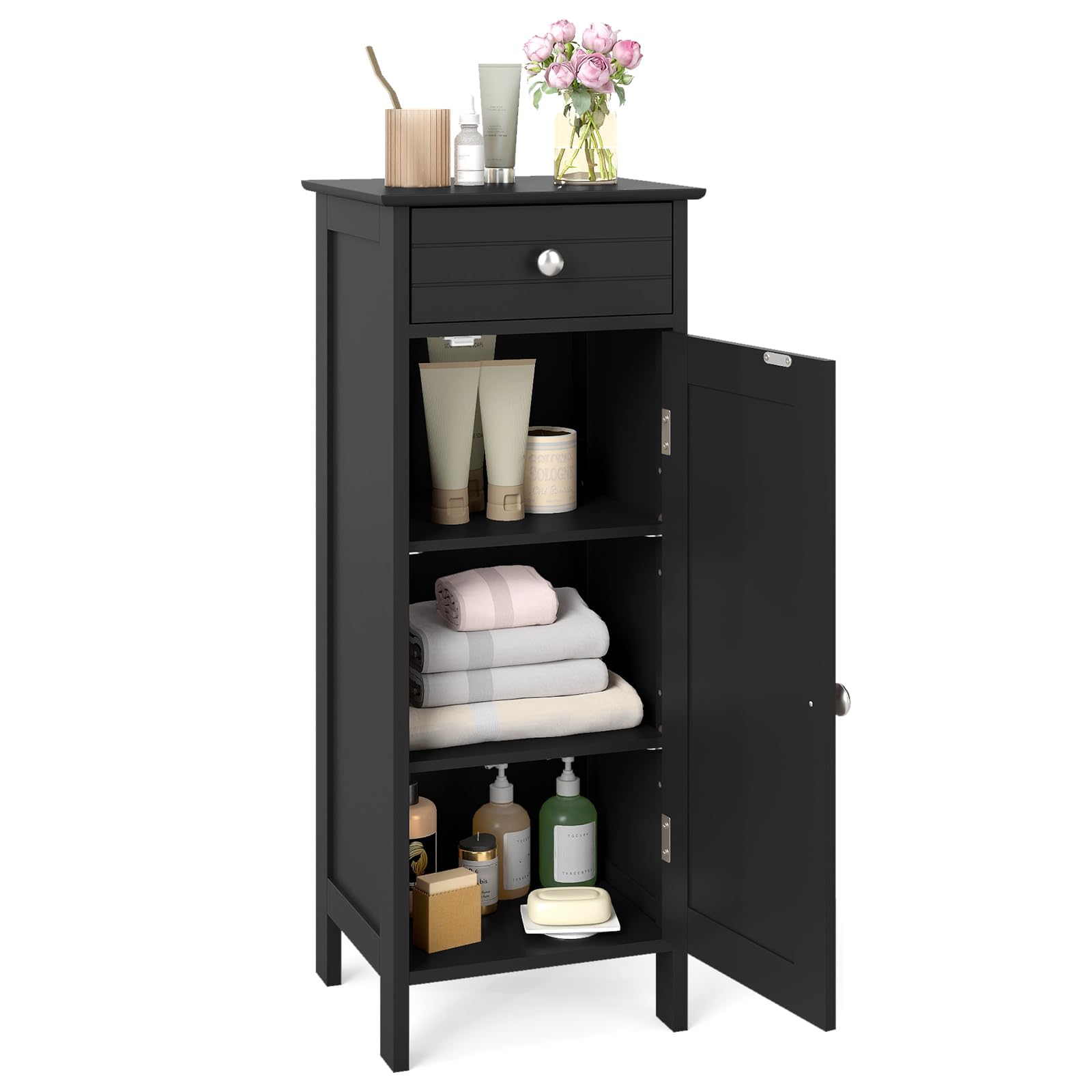 GLACER Floor Storage Cabinet, Multifunctional Bathroom Storage Cabinet with 2 Adjustable Shelves, Ideal for Bathroom, Living Room, 14 x 12 x 34.5