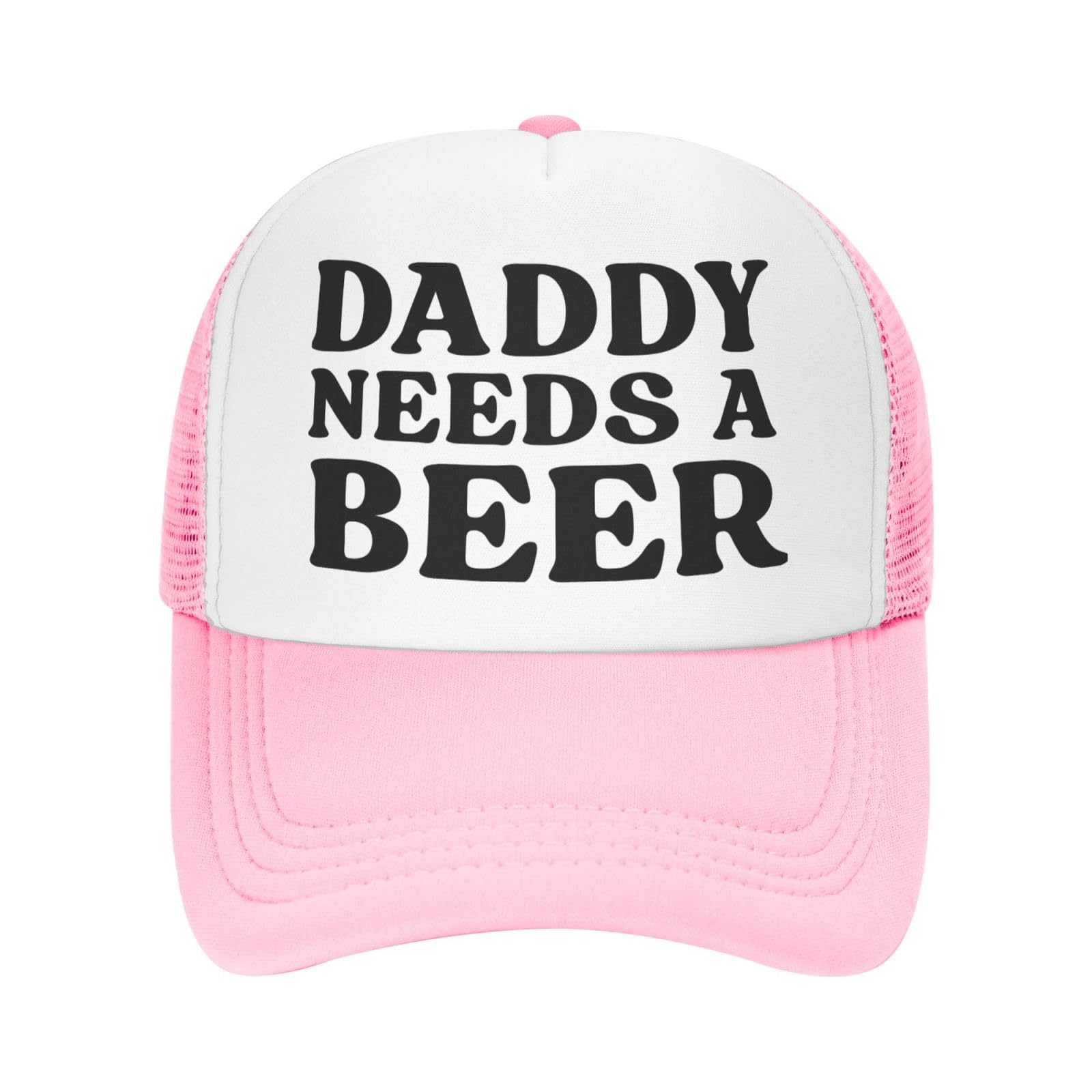 NLWQEKV Daddy Needs A Beer Cap Mesh Trucker Hat Pink