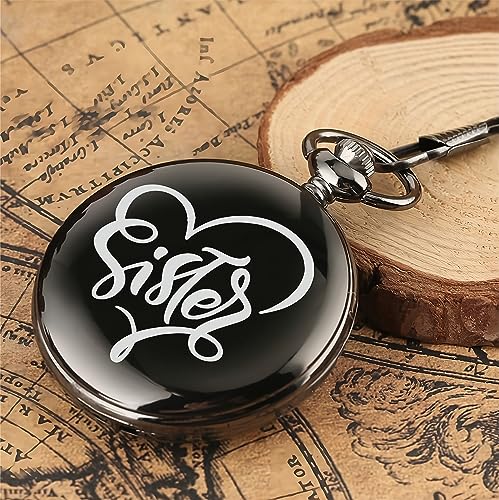 Image of Vintage Gandhi Style Pocket Watch with Engraved Designs & Messages Royal Black Analog for Men Women & Kids Includes Key Ring for car or Bike Keys Ideal Gift