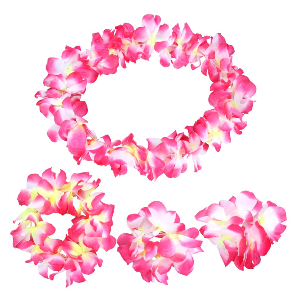 ibasenice Hawaiian Flower Hawaiian - 4 Set Hawaiian Garland Headband Colorful Necklace Floral Necklace Garland Floral Wreath Spring Wreath Head Band Petal Accessories