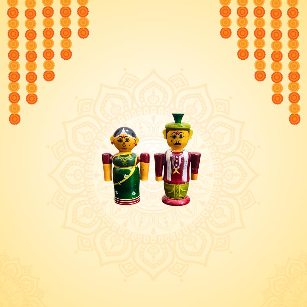 Raja Rani Doll - Wooden Couple Figurine for Puja & Home Decor -1