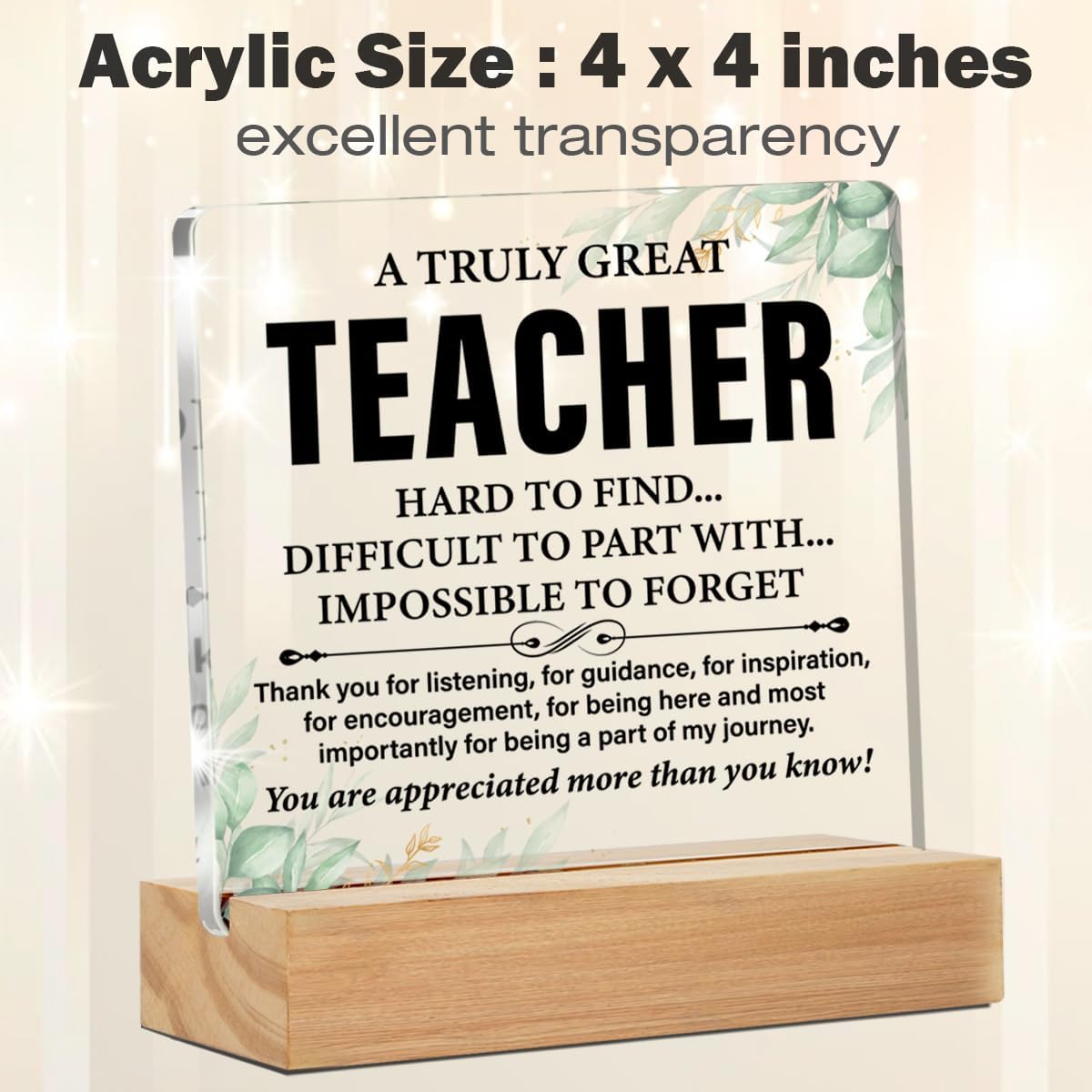 Gift for Teachers, Teacher Appreciation Gifts, Best Teacher Gifts, Retirement Christmas Birthday Gifts for Teachers Acrylic Desk Plaque Sign School Office Decor 4 x 4 Inches - Image 2