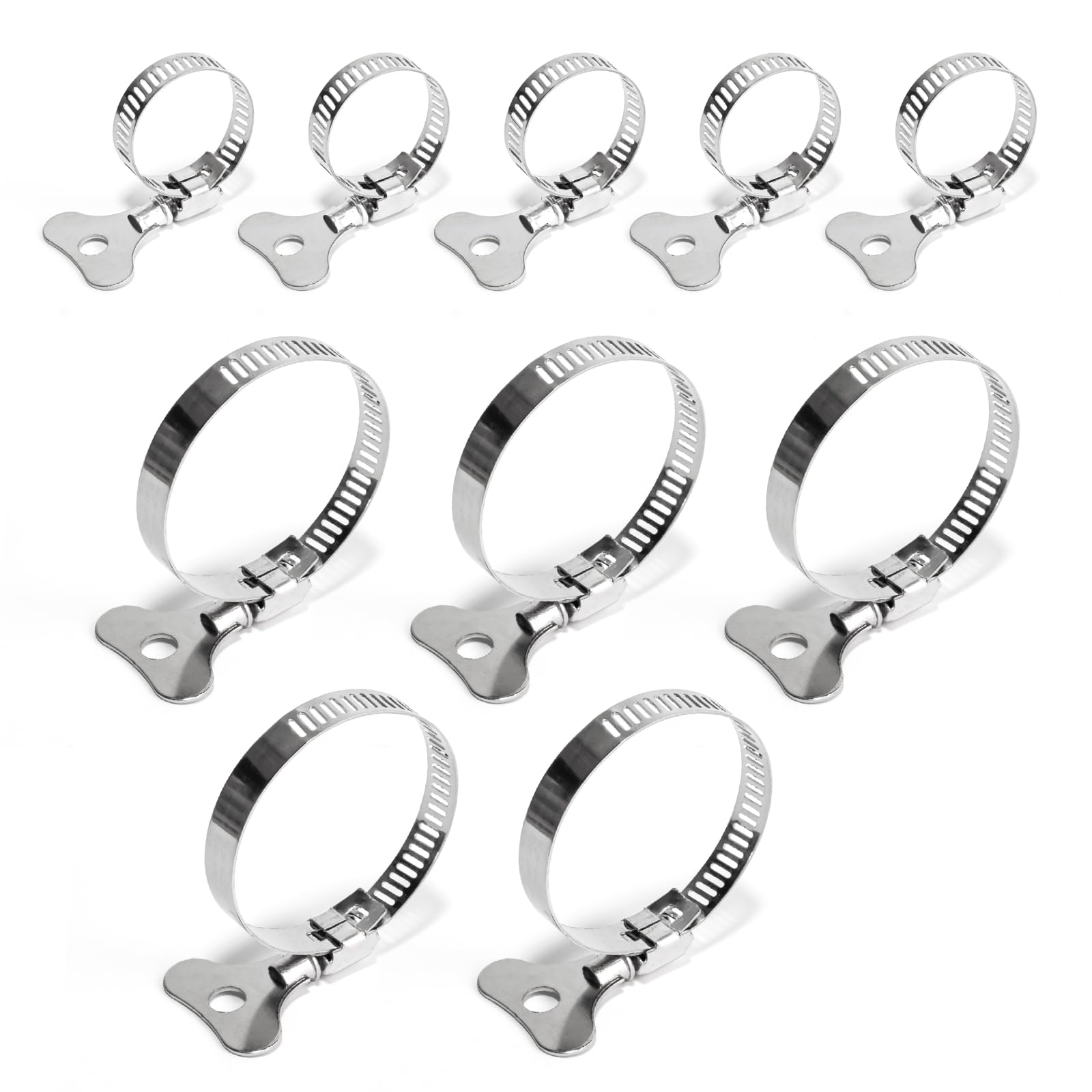Peapin Silver 10 Pcs Stainless Steel Hose Clips Set, Adjustable 16-25Mm & 21-44Mm,