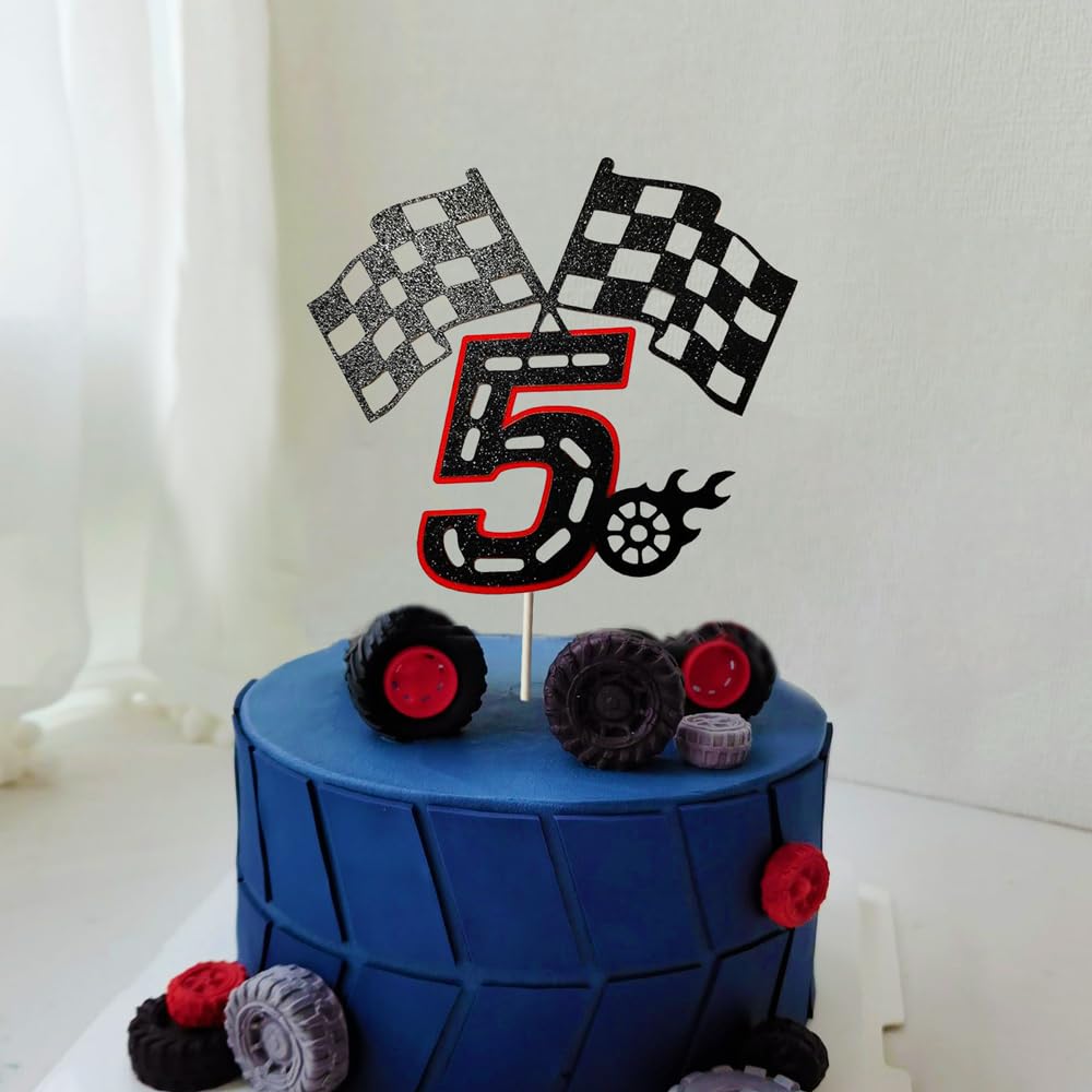 Go Kart Racing Birthday Cake Topper - 6.7" High Acrylic Decor With Checkered Flags For Kids Party - View #7