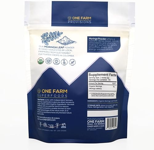 Miniatura 5 de Moringa orgánica en polvo, moringa colombiana recién molida, orgánica USDA, sin OMG, sin gluten, en una bolsa resellable para batidos, lattes,