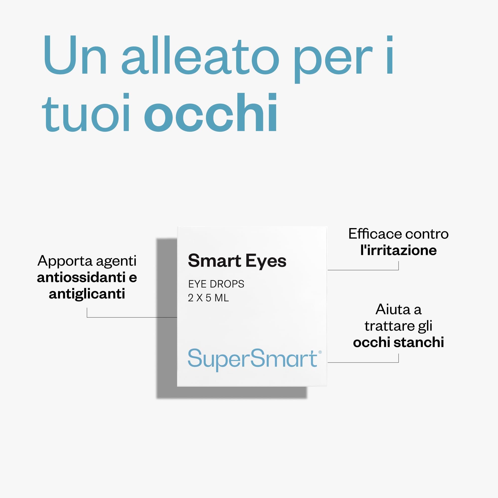 Supersmart - Smart Eyes™ - Gocce per gli Occhi con l' 1% di N-acetil L-carnosina - Aiuta a Prevenire gli Occhi Secchi, le Irritazioni e le Cataratte | No-OGM & Gluten Free - 2 Contenitori da 5 ml