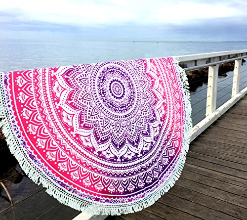 Aakriti Toalla de playa redonda con degradado estilo mandala indio, tapiz hippy,...