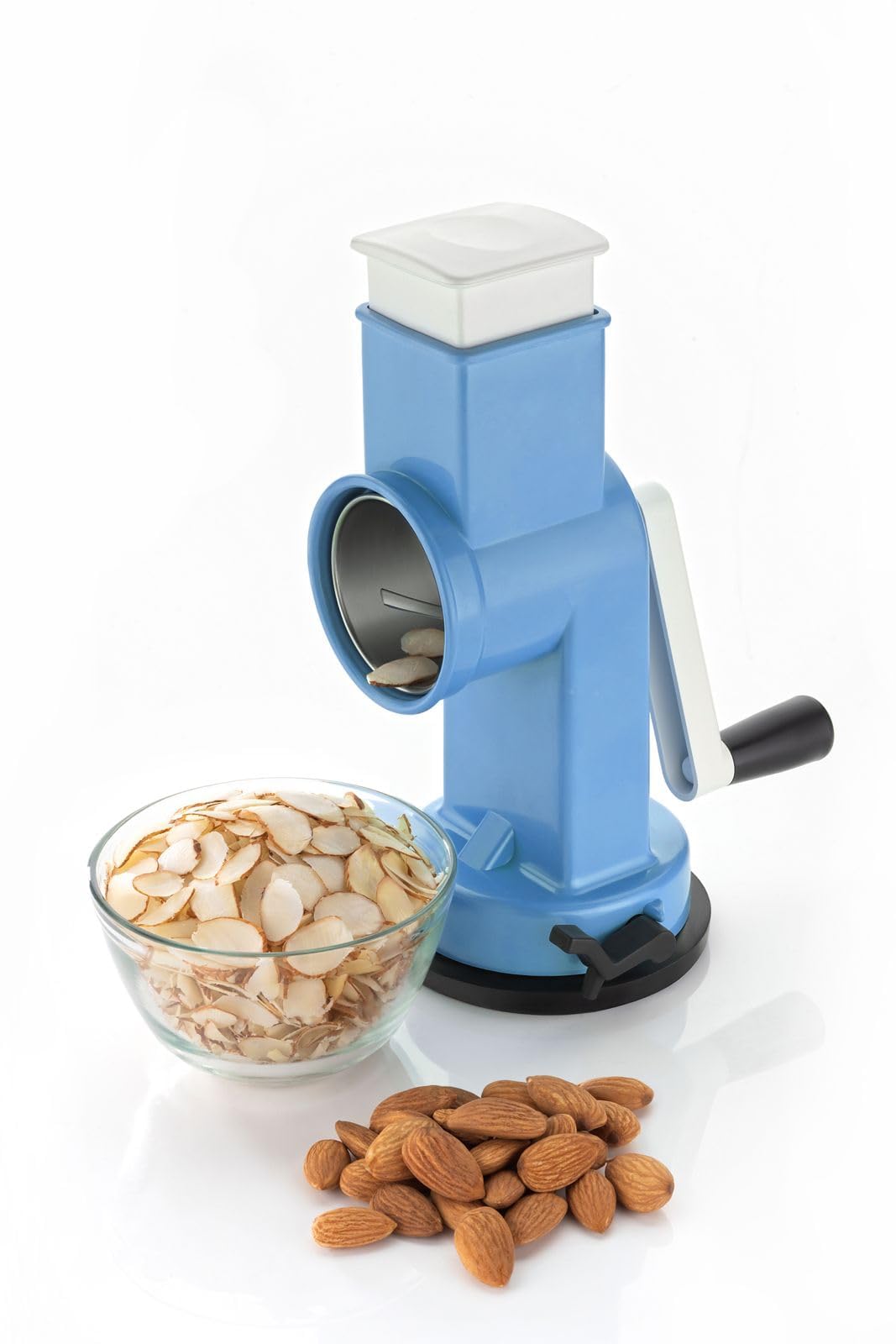 Dry Fruit Cutter with Handle, Slicer, Grater, Grinder with 2 Blades for Slicing and Grinding for Almonds, Cashews etc. (Stainless Steel, ABS Plastic, 1 Slicer Blade and 1 Grater Blade)