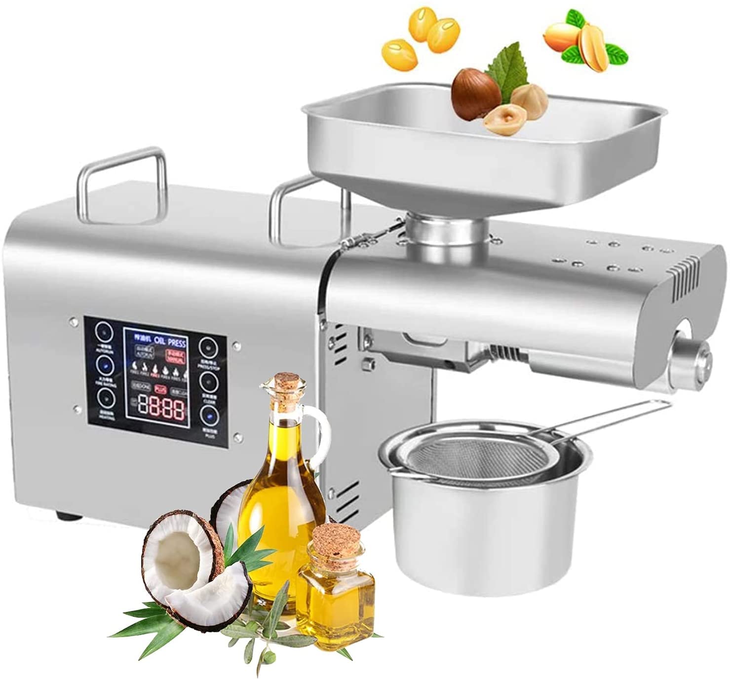 Aserzenith 1 Oil Press Machine Automatic Oil Presser Hot And Cold Oil Extractor Expeller With Intelligent Control Panel/Lcd Touch Screen Suitable For Soybean Rapeseed Peanuts Etc