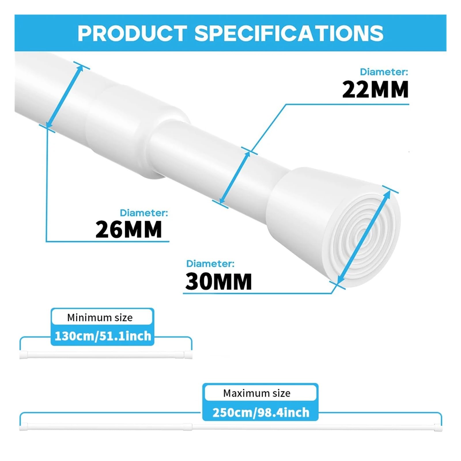 Verstellbare Spannstange 40–280 cm | Federbelastet, ohne Bohren, verstellbar, Türen/Fenster, 40–280 cm(Signal Line)