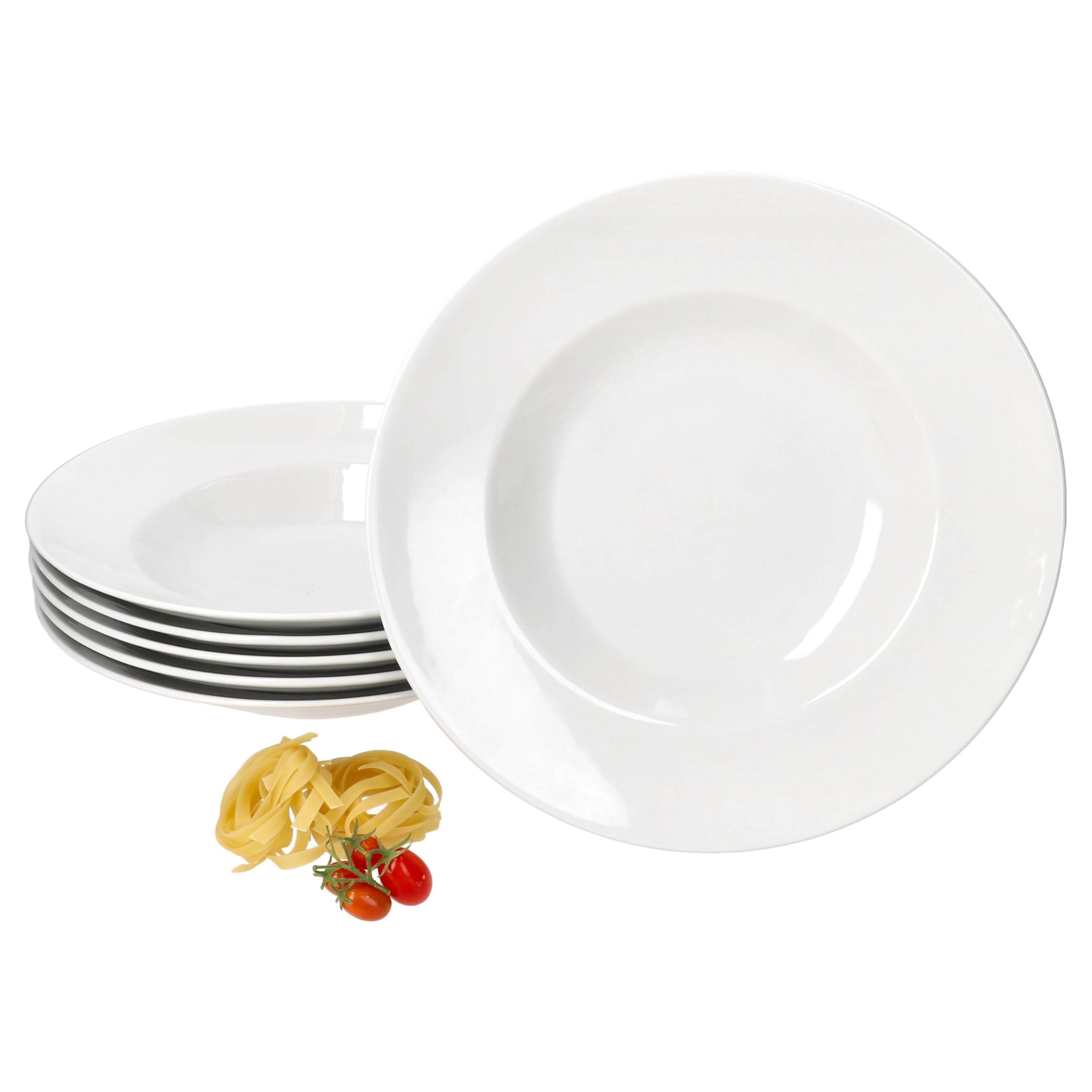 MamboCat Bianco - Set di 6 piatti per pasta, Ø 30 cm, 600 ml, in porcellana bianca, piatti XL per pasta, insalata, antipasti e zuppe, piatti per pasta