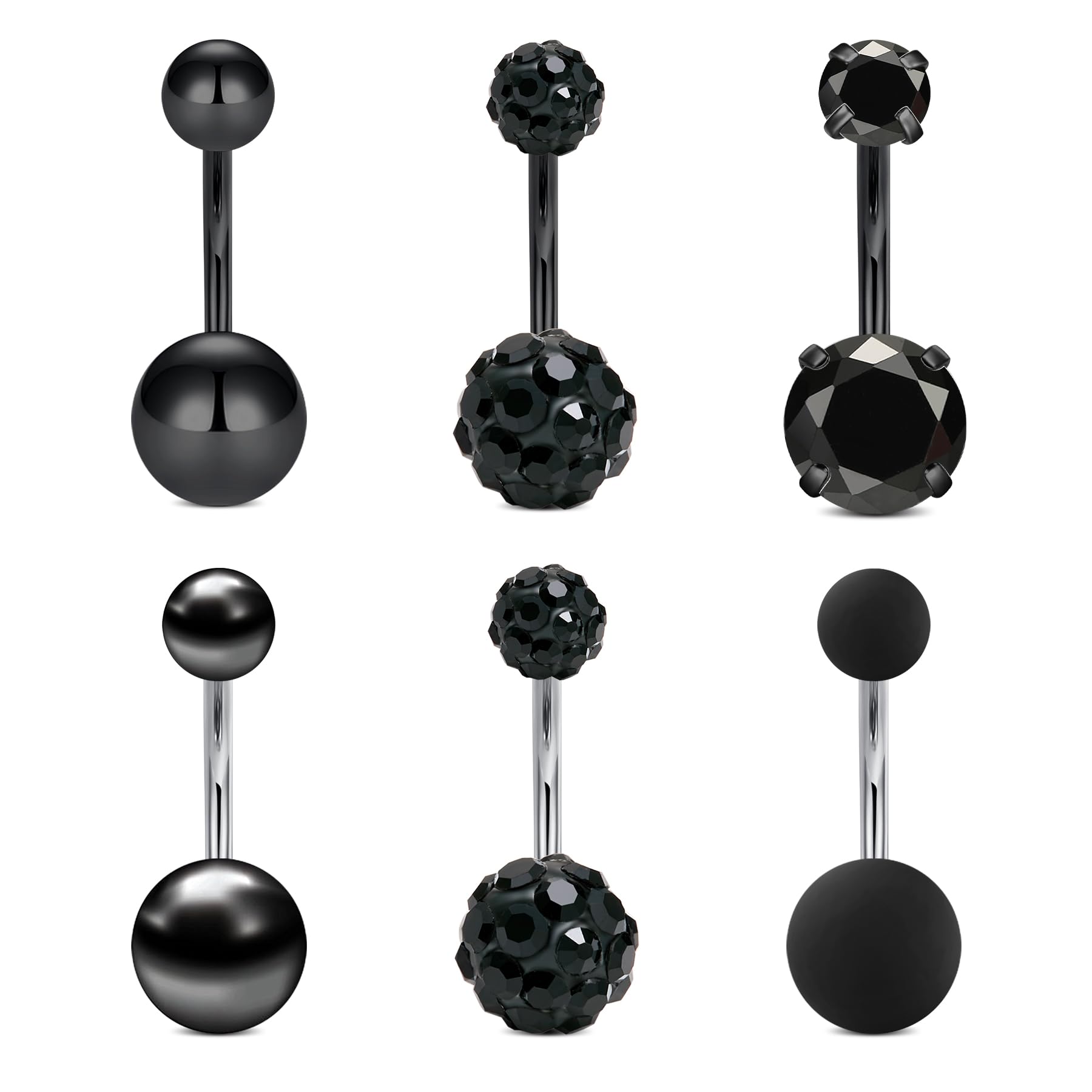 Rajnard Negro Barras ombligo de acero inoxidable 14g 6/8/10/12/14mm Barbell Ombligo Bares Piercing Joyería