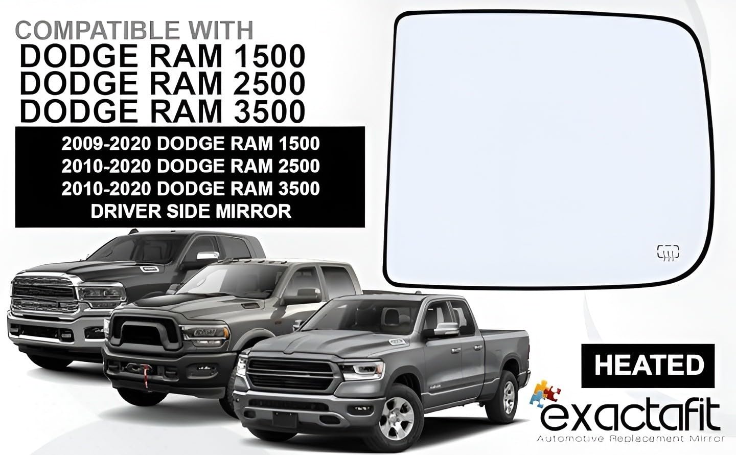 Mirror Glass Non-Heated 2011-2023 RAM 1500 2011-2024 2500 3500 Passenger Side Mirror Glass Non-Heated 2011-2023 RAM 1500 2011-2024 2500 3500 Passenger Side