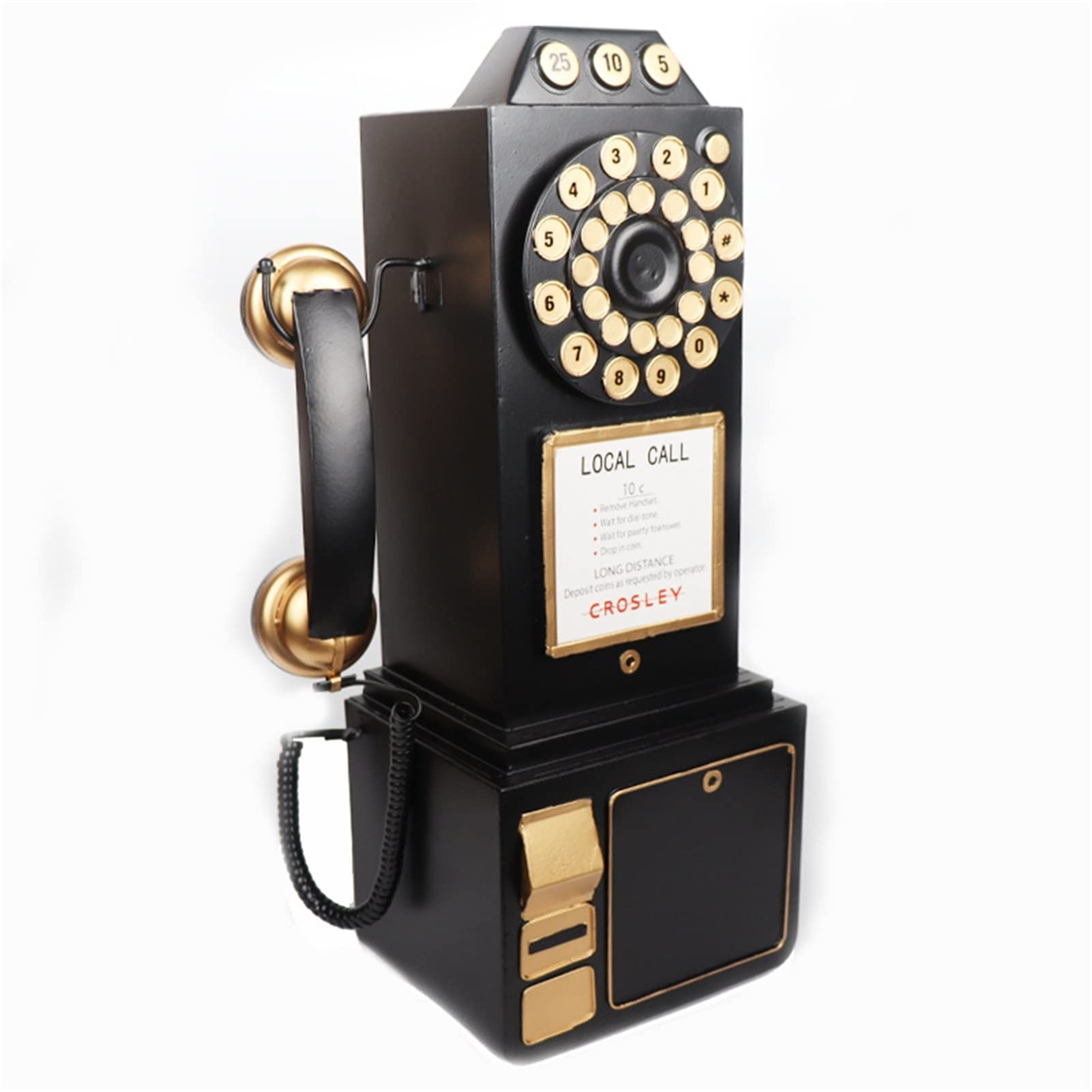 Meiiron Decorative Telephones, Vintage Rotate Classic Look Dial Pay Phone Model Retro Booth Home Decoration Ornament Wall Mounted Prop Pendant- Black, 25x19x50cm