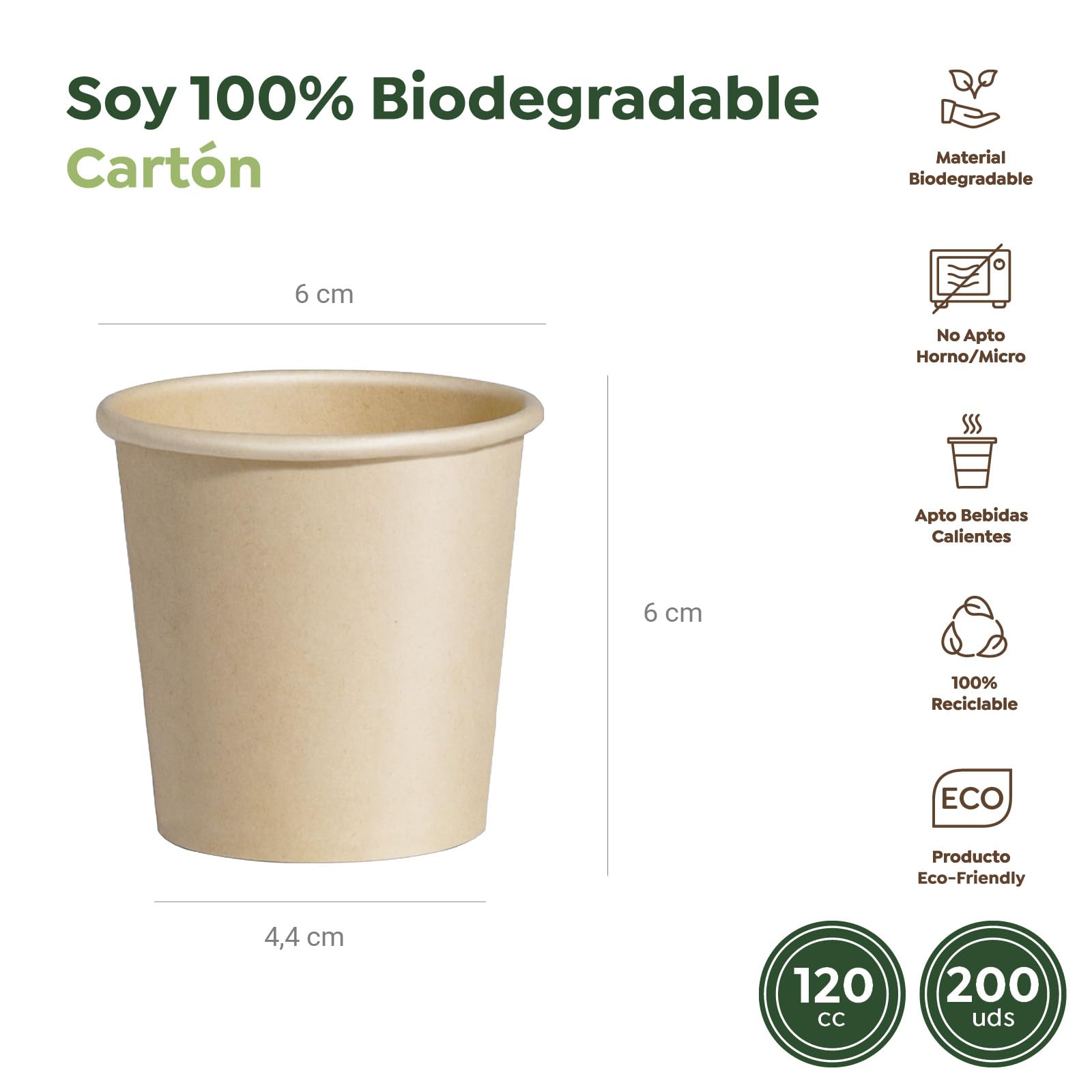 MAXI PRODUCTS - Vasos Café Desechables Kraft - Vasos Cartón - Vasos Desechables Catering - Vasos Café para Llevar - APTO BEBIDAS CALIENTES Y FRÍAS (120 cc, 200 unidades)