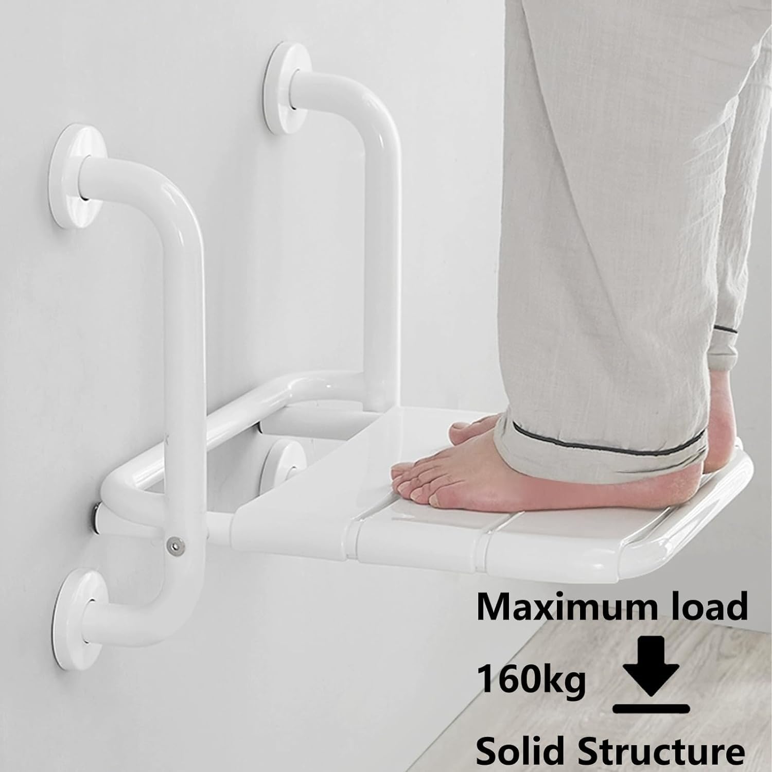 Taburete de Ducha Asiento de Ducha Plegable con Asas Asiento de baño abatible montado en la Pared Silla de baño atornillable Taburete Banco de Ducha de baño Ayudas para bañarse para Ancianos