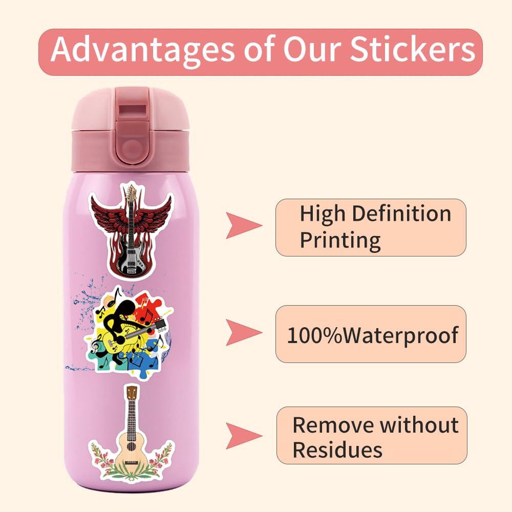 100 Pcs Musical Instrument Stickers Laptop Car Scrapbook Phone Skateboard Suitcase Luggage Bike Love Guitar Vinyl Waterproof Aesthetic Personalised Stickers for Teens Boys Girls Adults - Image 3
