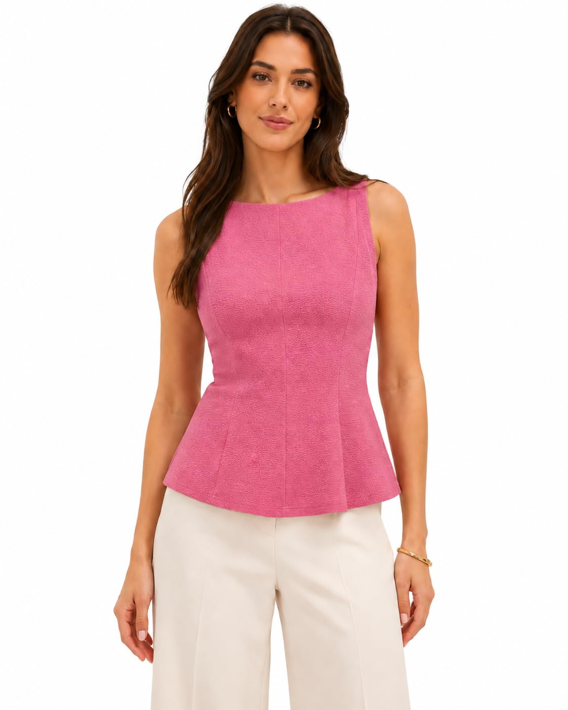 Women Sleeveless Peplum Top, Textured Jacquard Round Neck Western Top for Casual, Party & Office Wear, Fit and Flare Stylish Top for Women, S to XXL-picture-25