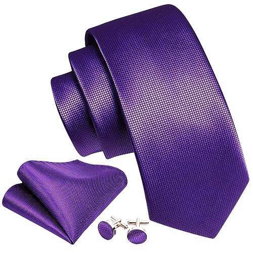 Image of Barry.Wang Plain Men Silk Ties Extra Long Satin Necktie for Wedding Business Handkerchief Cufflinks Set Solid Colors