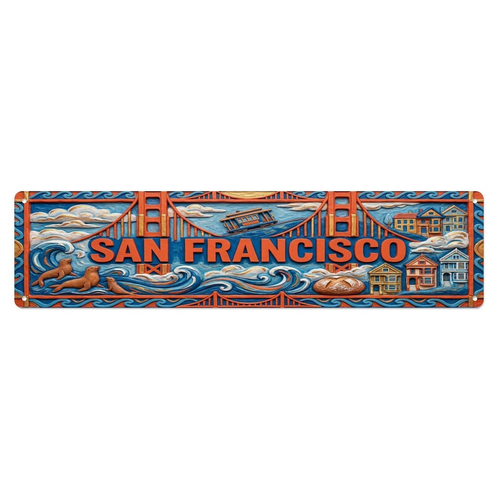 Vintage San Francisco USA Flag Pattern Metal Tin Sign