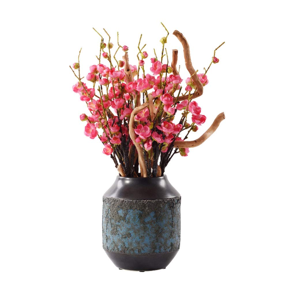 AYCDL Artificial Flowers Indoor Chinese Zen Simulation Red Plum Blossoms Ceramic Bonsai, Suitable For Villa Hotel Family Wedding Decoration, Artificial Potted Artific