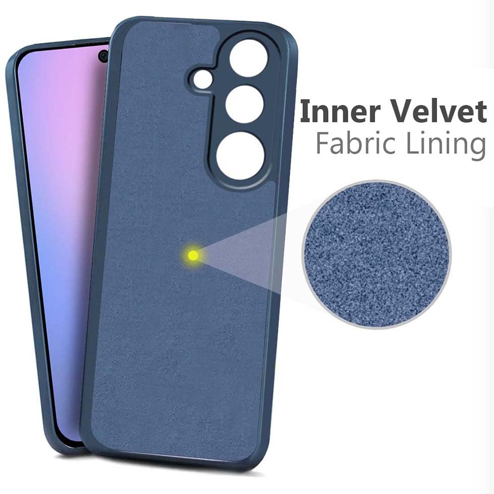 Image of Fashionury Liquid Silicon Back Cover for Samsung Galaxy M56 5G | Camera Protection | Anti-Fingerprint | Inner Velvet Fabric | Ultra Slim Case (Blue)
