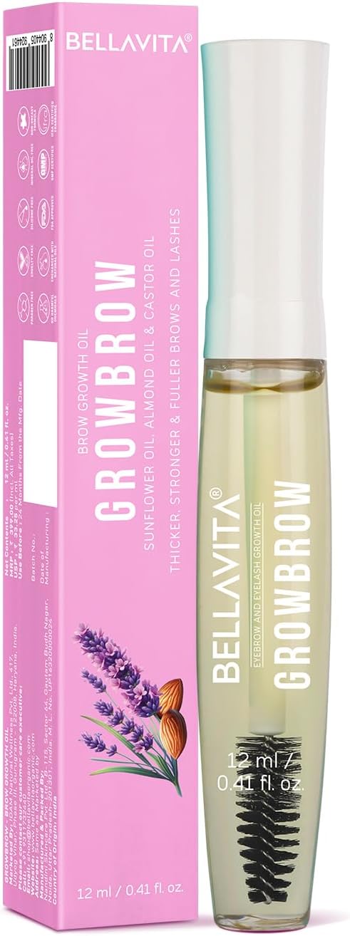 Growbrow - Eyelash, Lashes & Eyebrows Hair Growth & Volume Serum With Castor, Onion Oil & Vitamin E, 12 ML