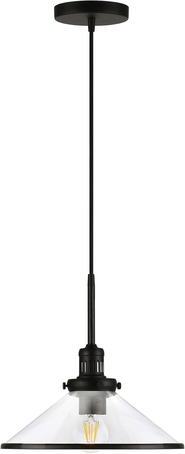 Henn&Hart 12.25" Wide Pendant with Glass Shade in Blackened Bronze, for Home, Living Room, Bedroom, Entertainment Room, Office, Kitchen, Dining