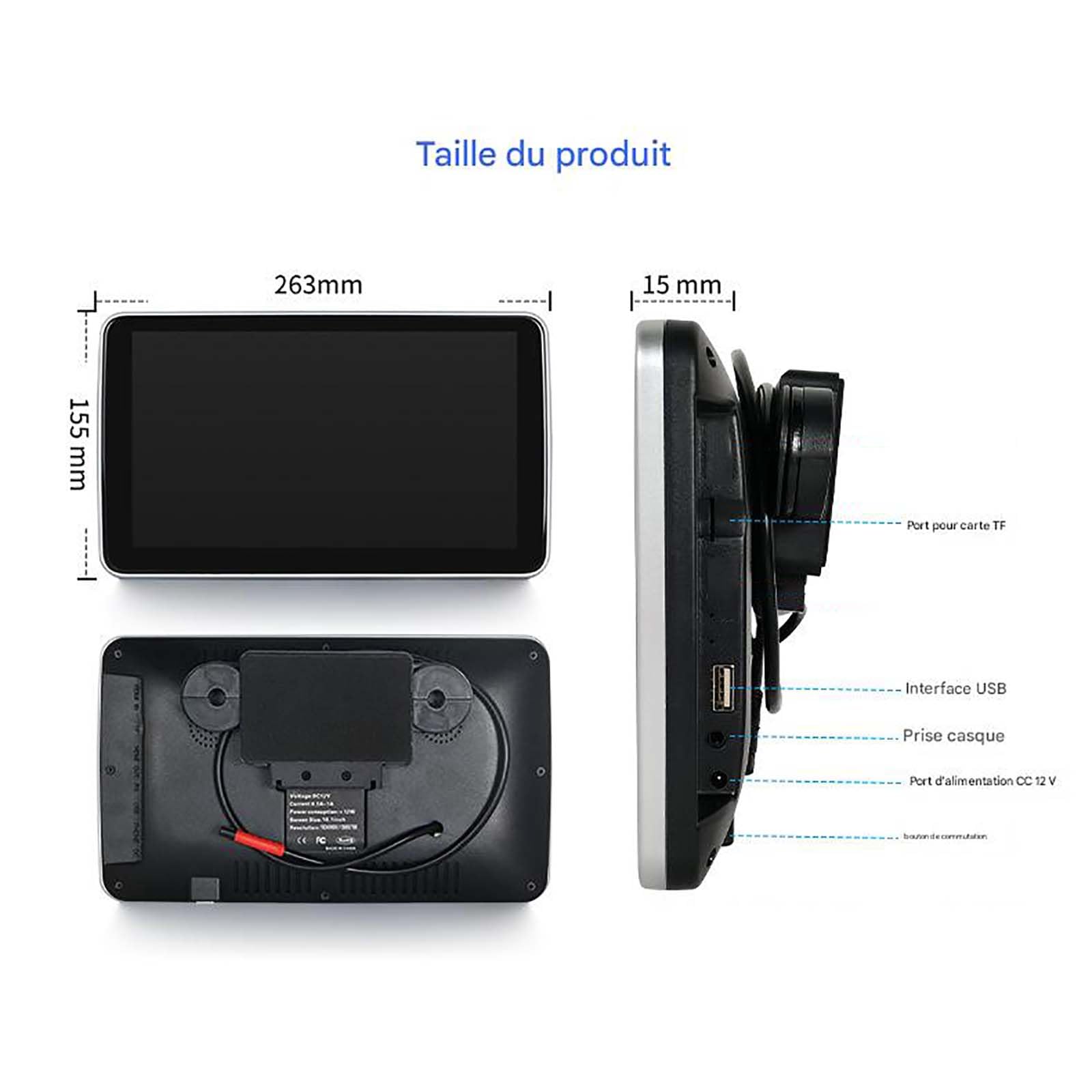 Lecteur Vidéo D'appui-tête De Voiture 10,1 ", Moniteur D'appui-tête avec Bluetooth USB SD FM, Lecteur D'appuie-tête Numérique Portable HD Lecteur Multimédia De Voiture D'affichage Grand écran