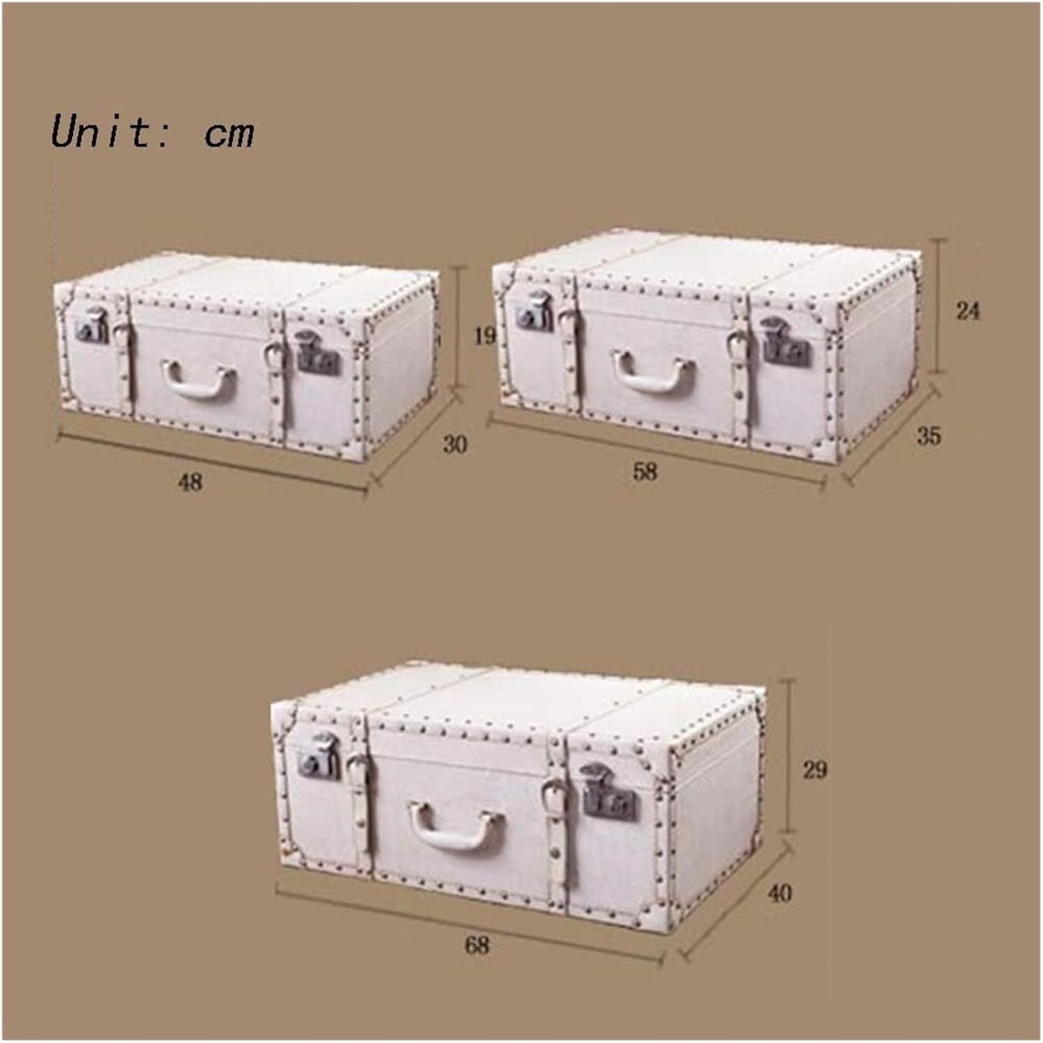 Vintage Suitcase, Decorative Storage Trunks, Used for Photography Props Home Decoration Metal Rivets Handmade Strong and Sturdy, 3 Sizes Combination Purchase