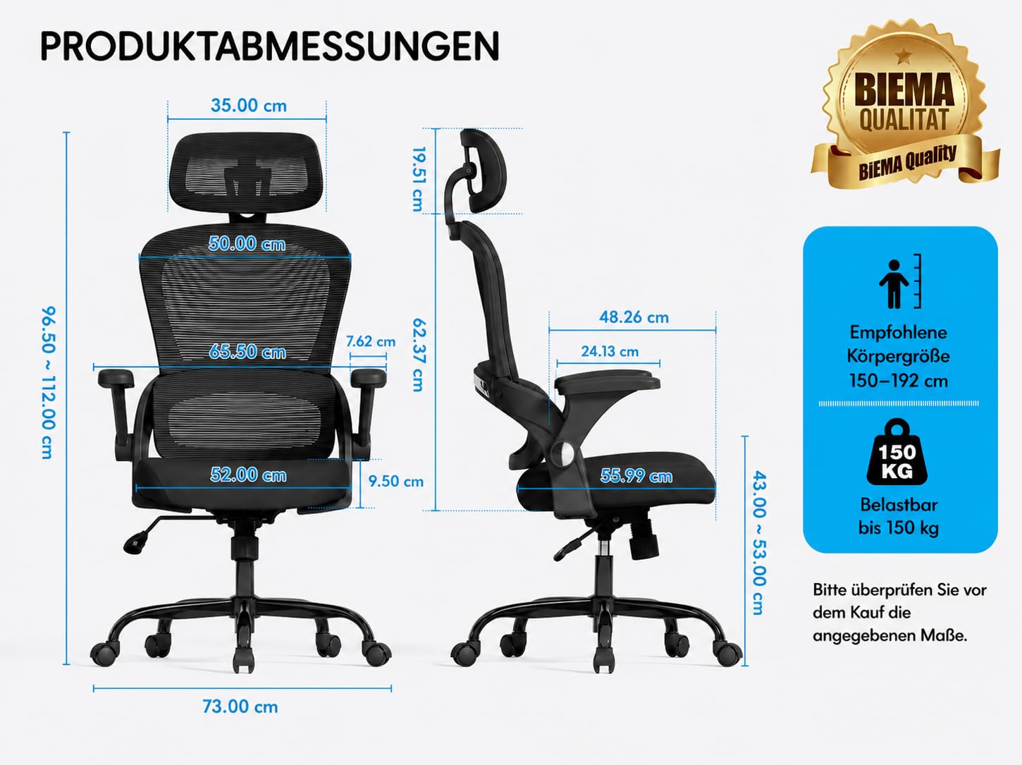 TRALT Ergonomiczne krzesło biurowe, z regulowanym zagłówkiem, krzesło biurowe z regulacją wysokości, krzesło gamingowe, ergonomiczne krzesło biurowe, 150 kg, na długi czas, kolor czarny