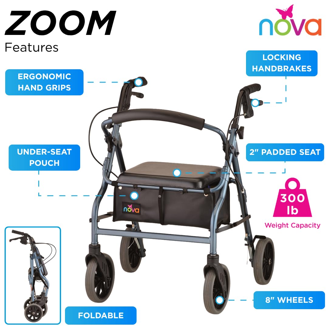 Amazon.com: NOVA Zoom 20 Rollator Walker for Seniors, Rolling