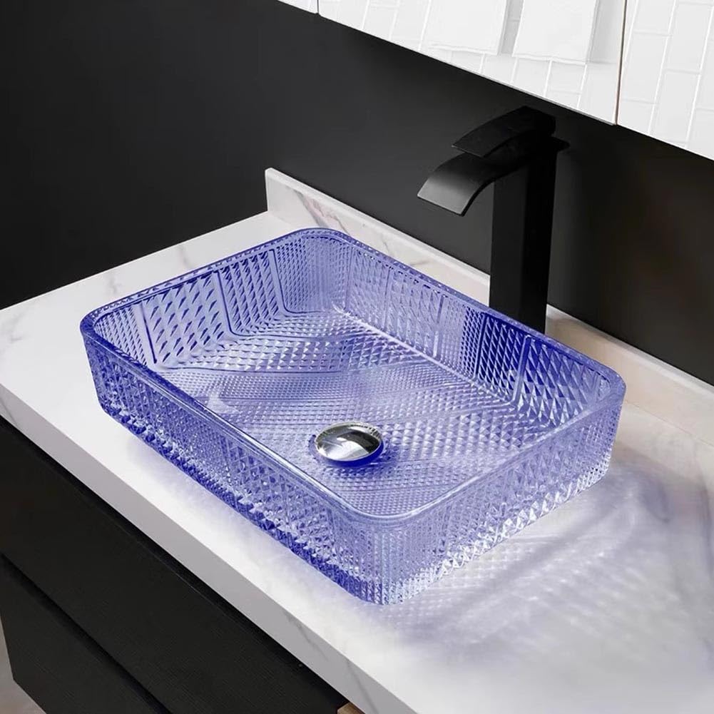 CSXSXAUO Rectangle Vessel Sink, Above Counter Basin with Pop-up Drain for Modern Bathroom Vanity