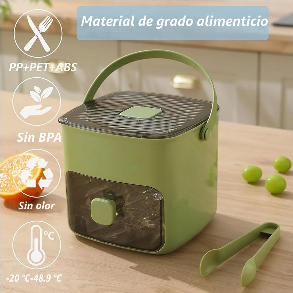 Máquina de Cubitos 48 Rejillas con Tapa de Prensa, Bandeja Hielo Doble Capa para Congelador, Molde Silicona de Liberación Rápida y Caja Almacenaje con Pala para Whisky o Cóctel (A+Insulated Bag)
