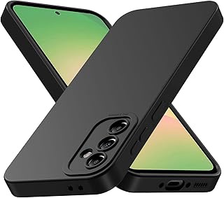 جراب حماية من سيليكون ناعم لموبايل سامسونج جالاكسي A56 شبكة الجيل الخامس 5G، جراب مضاد للصدمات مع تصميم يوفر حماية للكاميرا مصنوع من بولي يوريثين مقاوم للحرارة من تينفون (أسود، سامسونج A56)