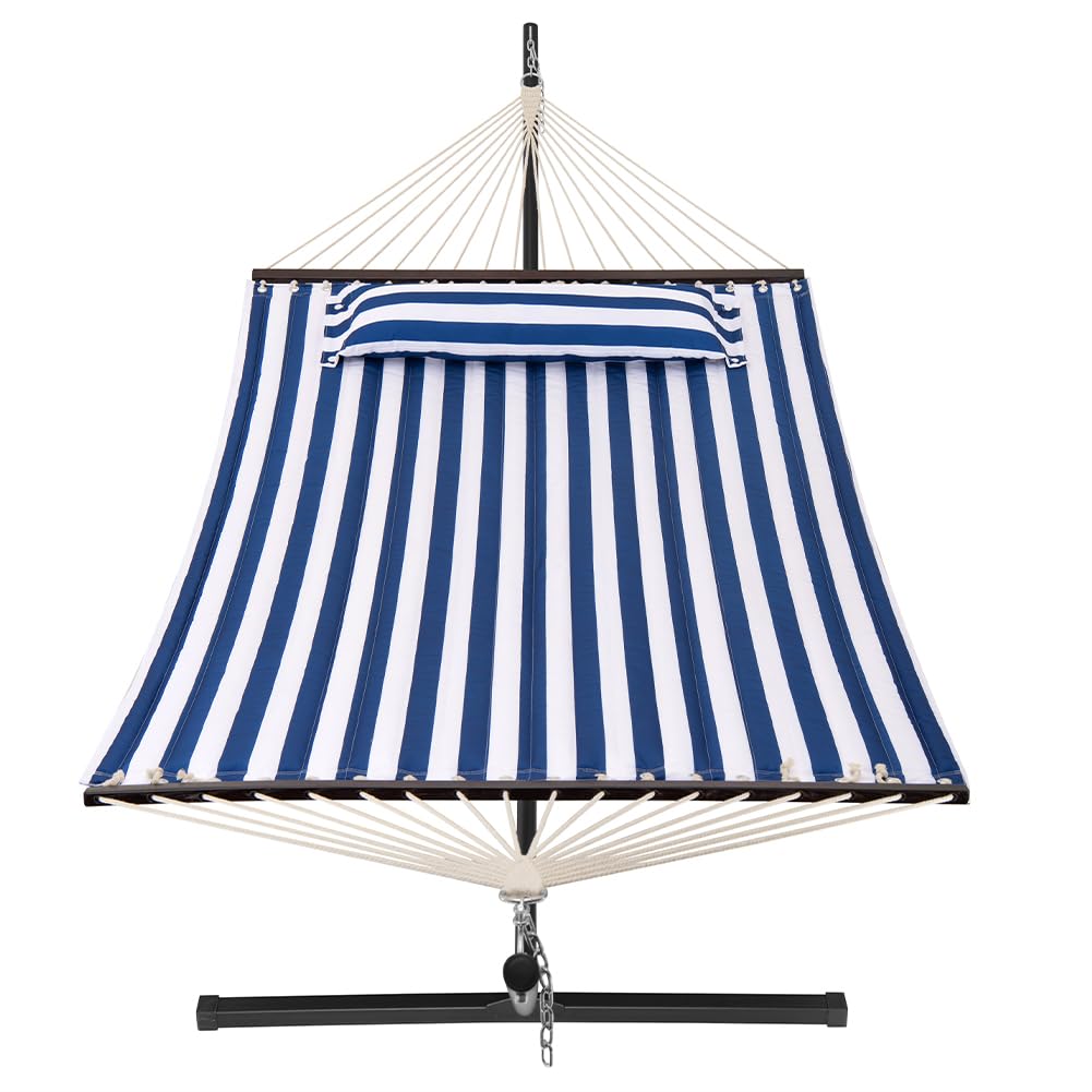 Amaca da Giardino con Supporto a Brasiliana, Telaio in Acciaio, Capacità di Carico 200 kg, Blu/Bianco