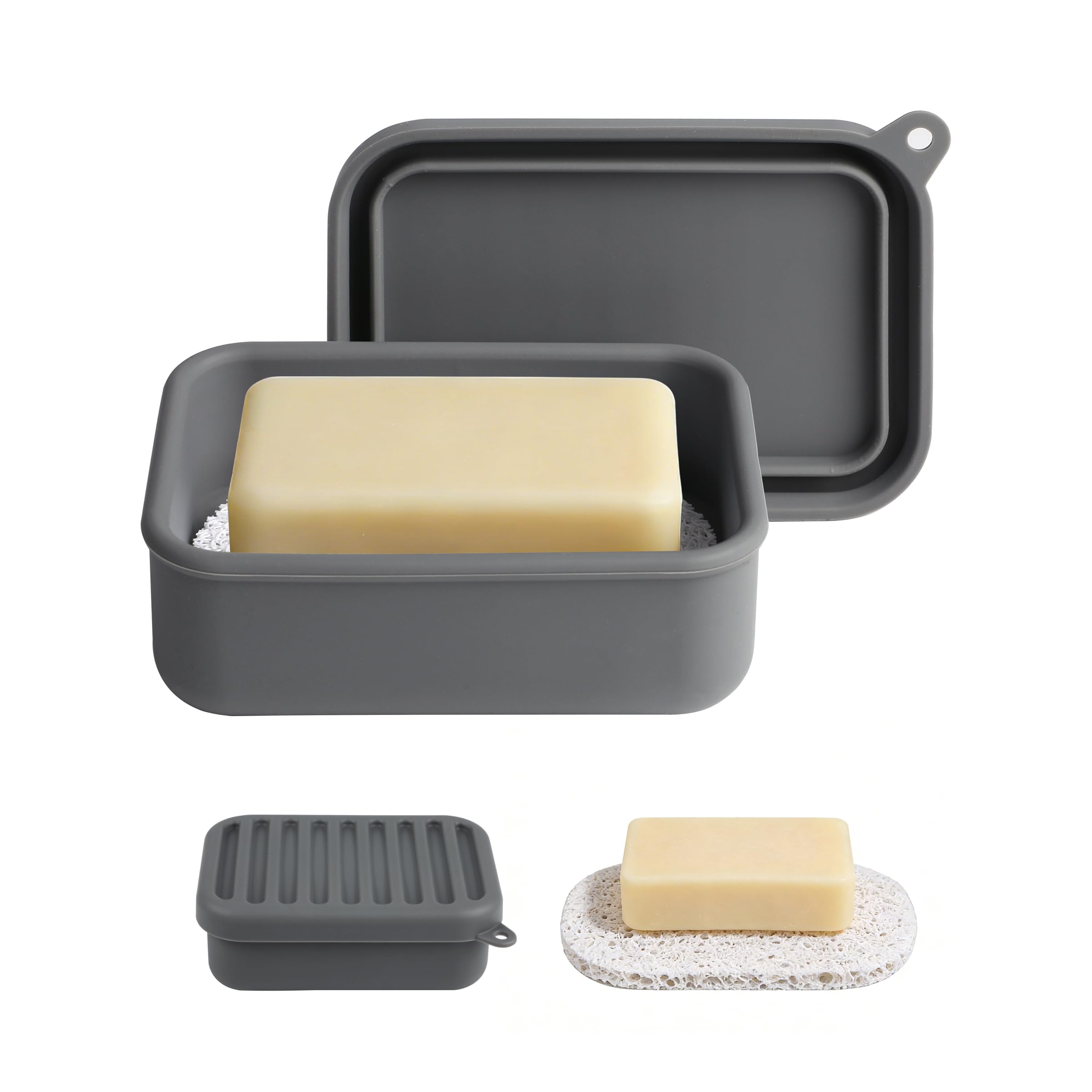 Portable Travel Soap Case, Silicone Travel Soap Dish with Lid and Draining Layer, Leakproof Soap Box for Shower, Bathroom, Gym, School