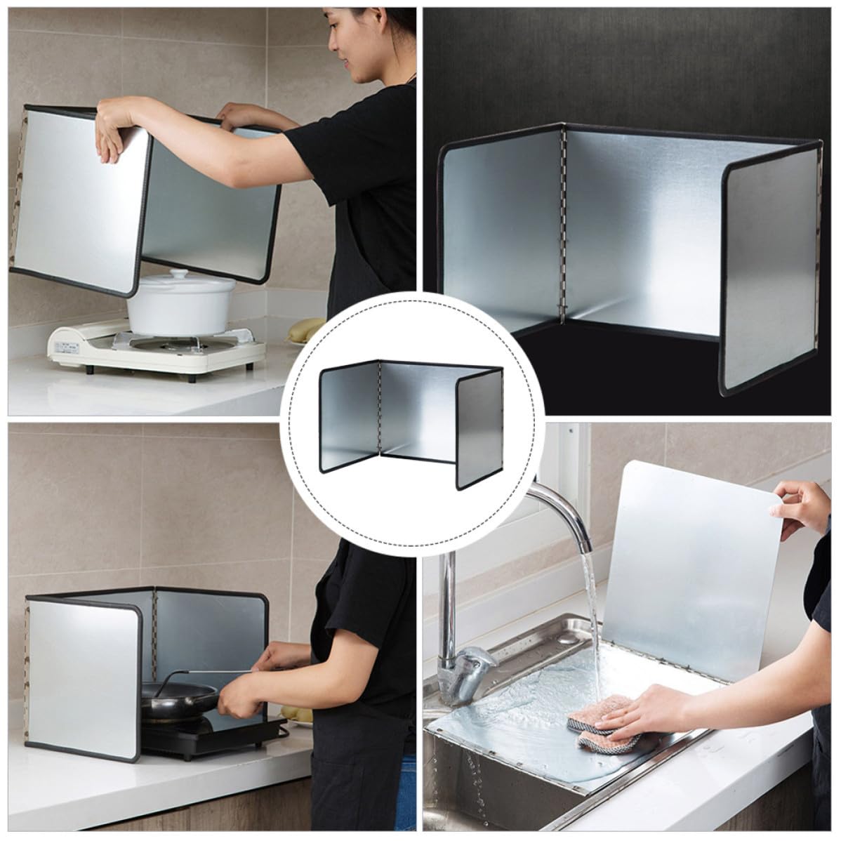 SEWACC Déflecteur Huile Cuisine Protection Anti-éclaboussures pour Plaque de Cuisson Pliable en Zinc et Fer Argenté et Plan de Travail Cuisine