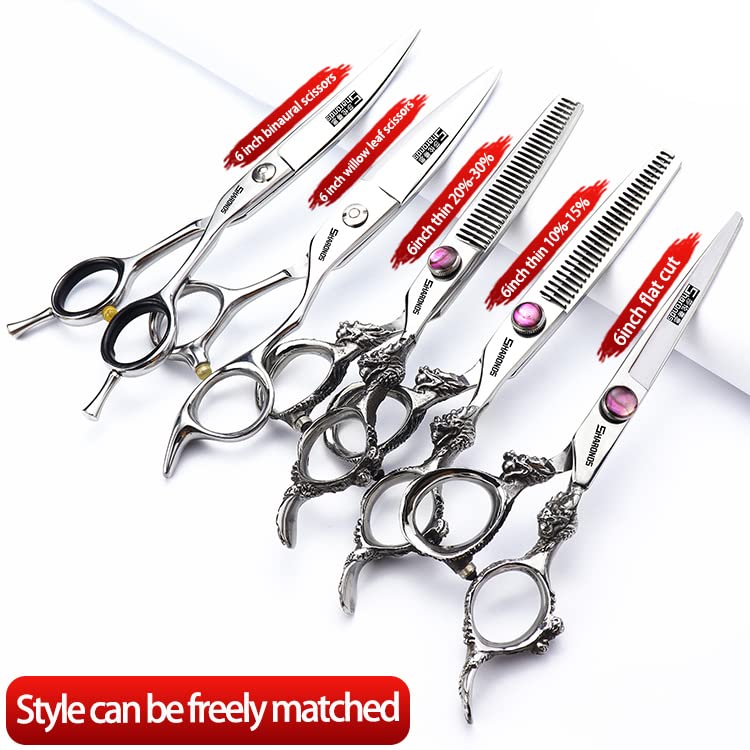 Juego de peluquería profesional de 6/7 pulgadas con cuchillas afiladas para un fácil adelgazamiento y corte, adecuado para peluquerías, peluquerías y familias (6 pulgadas, 5 piezas)