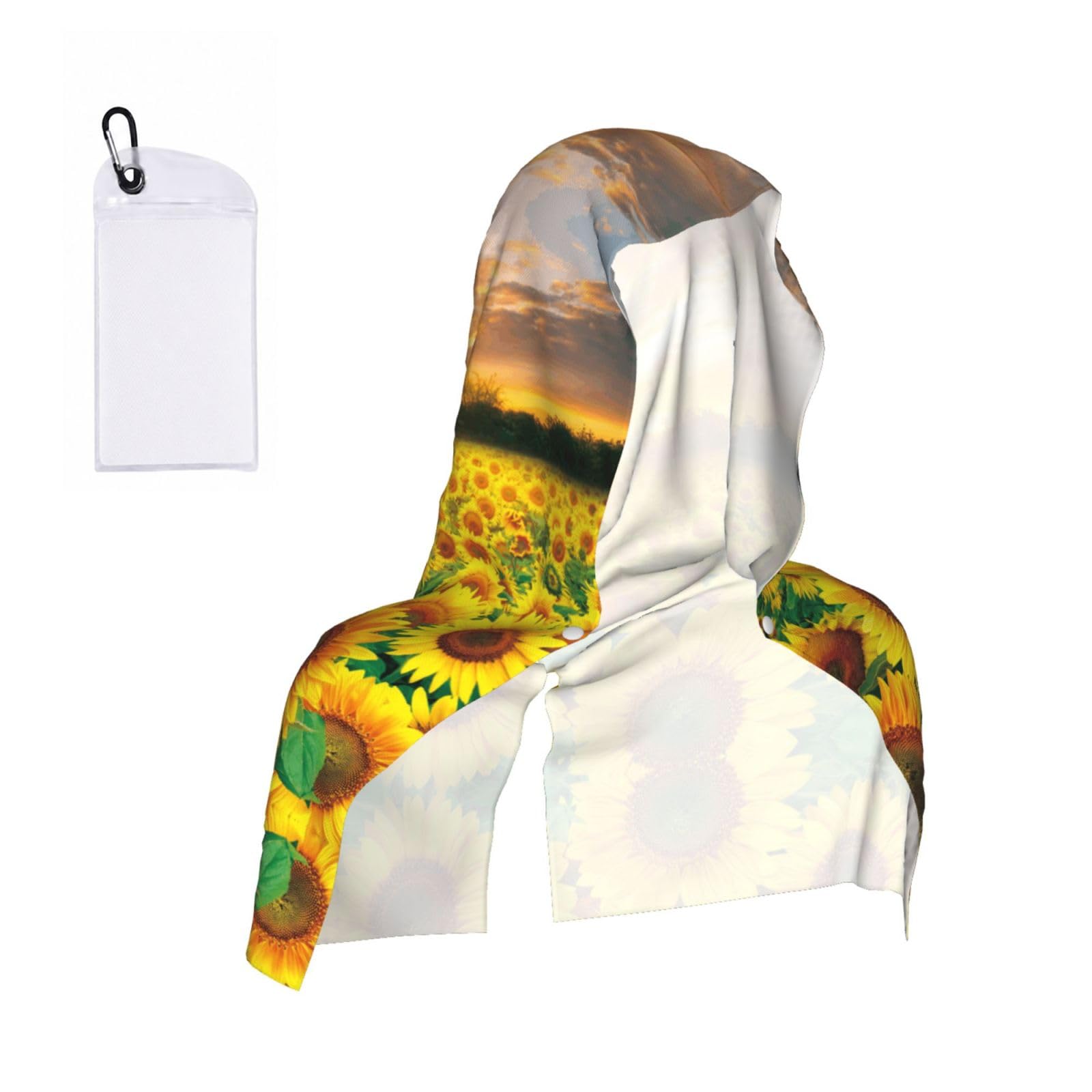 Sunflower Field Sunset Print Cooling Hoodie Towel, Cooling Towels For Neck And Face Sun Protection Instant Cool Hoodie(Sport/Camping/Work Out/Hot Weather)