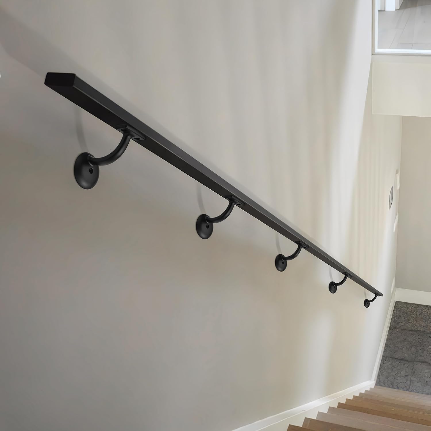 6 Pack Matte Black Hand Rail Bracket Heavy Duty Hardware for Stairways, Home or Office Stair Support Handrail Brackets
