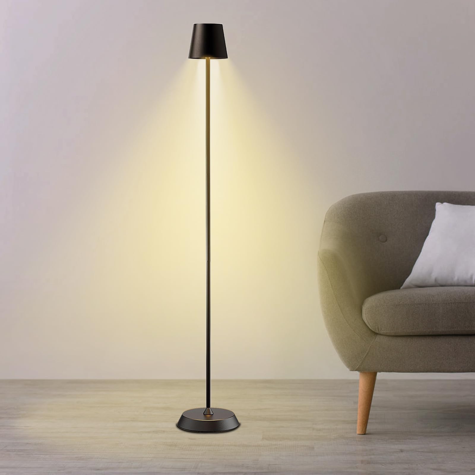Aozebre 52" Cordless Floor Lamp, Portable LED Floor Lamp with 3 Color Temperature & 6000mAh, Stepless Dimmable Adjustable Height Lighting for Living Room, Bedroom, Outdoor, Office, Night Light - Black