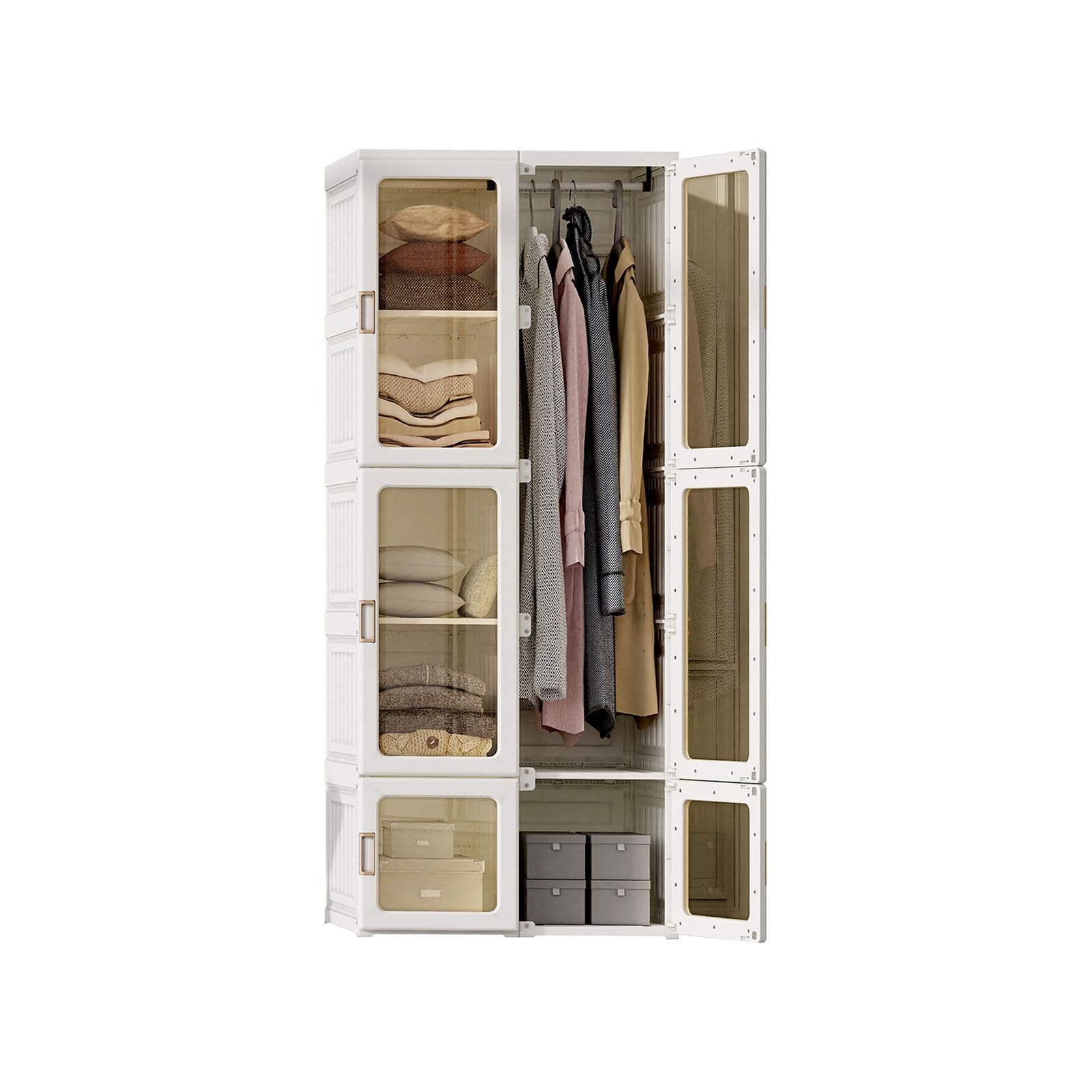 Generisch Kleiderschrank Faltschrank, Tragbarer Schlafzimmerschrank, 170x69x50 cm, Faltbarer Mehrzweckschrank mit magnetischen transparenten Türen, 1 Aufhängestange, für Wohnzimmer Schlafzimmer, weiß