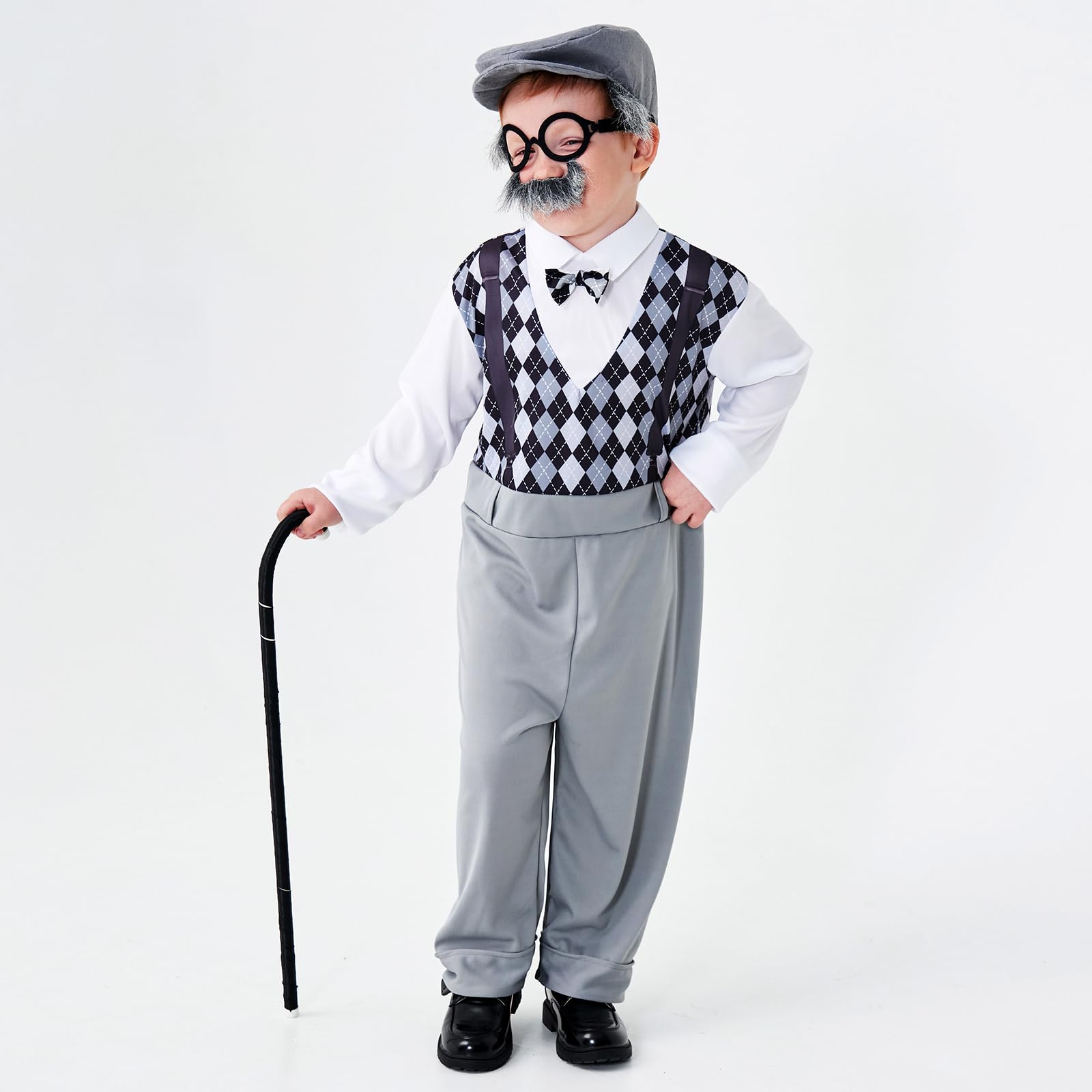 maxToonrain Kids Old Man Costume Pretend To Be Grandpa Kit 3-12 Year Old Boys Fancy Dress for Halloween,Christmas,Easter Theme Party School Book Day (Gray - Image 3