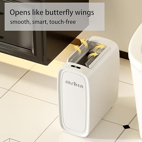 Miniatura 3 de MRBIN Bote de basura de absorción con sensor de movimiento con tapa de mariposa, cesta de basura de plástico estrecha, eléctrica y automática de 12