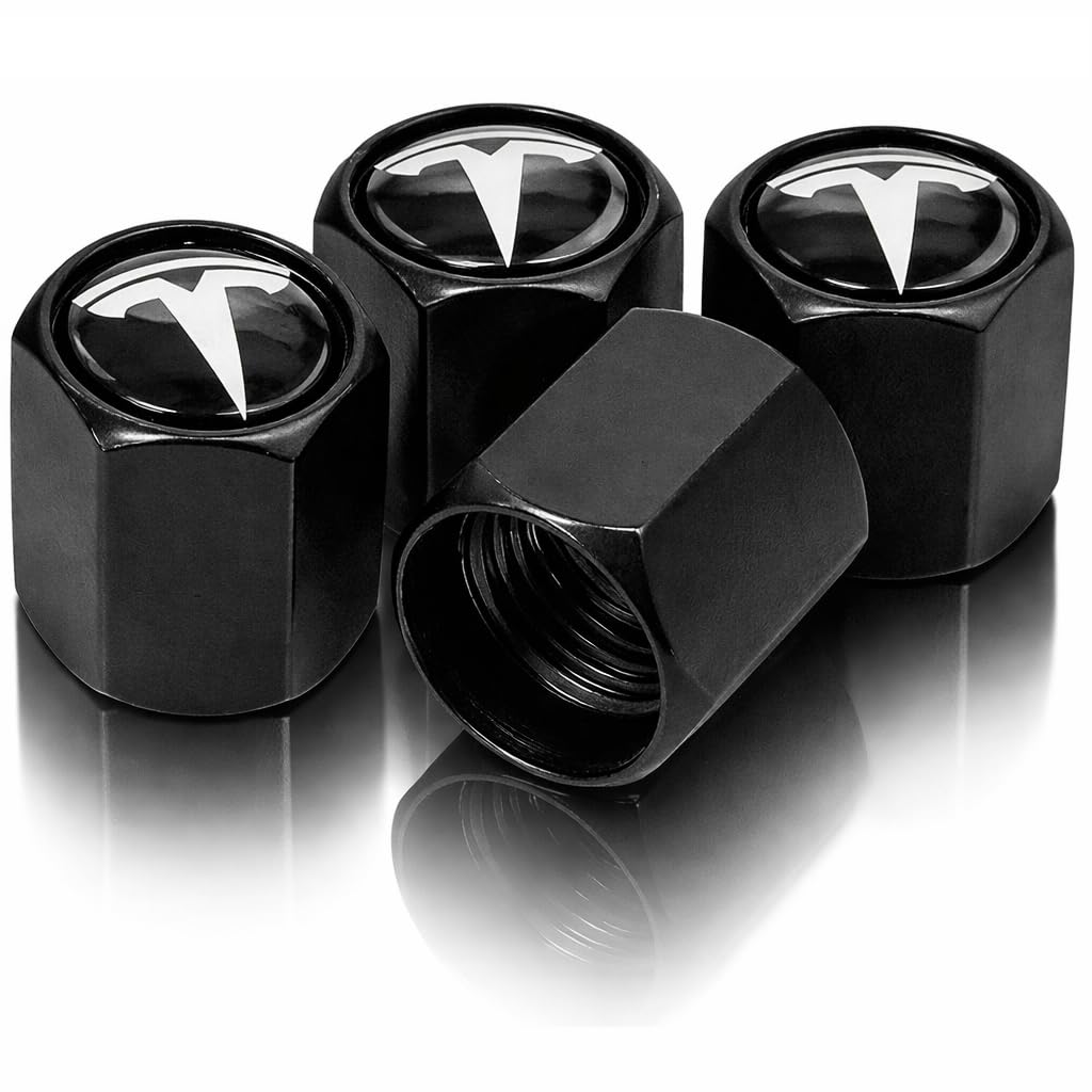 TACTILIAN Car Tire Valve Stem Caps for Tesla Model 3, S, Y, X Accessories | Leakproof Aluminum Tire Valve Caps 4 Pack with Rubber O-Rings Compatible with Tesla Model Y Accessories 2025